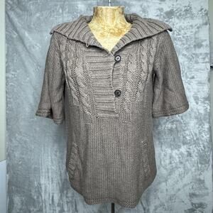 Ulla Johnson Sweater Womens Medium Brown Cable Knit Short Sleeve Shawl Collar